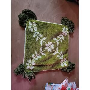 Vintage Green And White Floral Washcloth 60s 70s Project Fringe